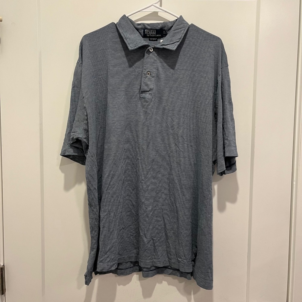 Polo Ralph Lauren Mens XL Tall Blue White Micro Stripe Short Sleeve Polo Shirt